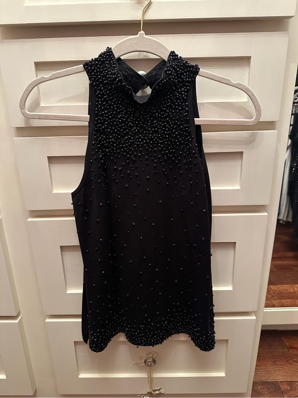 White House Black Market Black Silk Beaded Sleeveless Top Size L